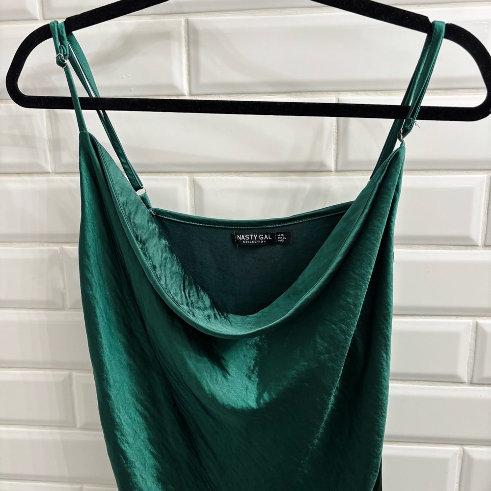 Nasty Gal Women’s 12 Cowl Neck Satin Slip Mini Dress, Green - Picture 4 of 7
